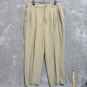 Tommy Bahama Pants Mens 34 Khaki 100% Silk Relaxed Pleated Front‎ Dress Casual